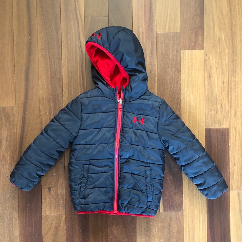 Under Armour Boys Black and Red Puffer Jacket with Hood